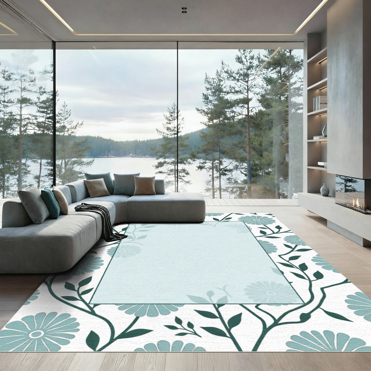 Teal Daisy Vine Repeat Rug