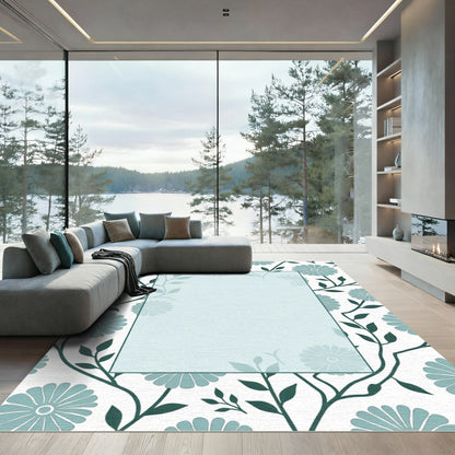 Teal Daisy Vine Repeat Rug