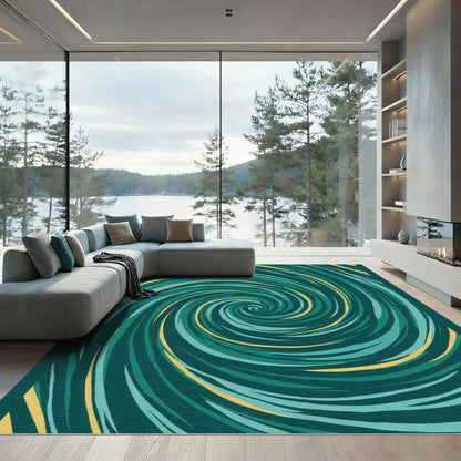 Deep Teal Swirl Abstract Rug