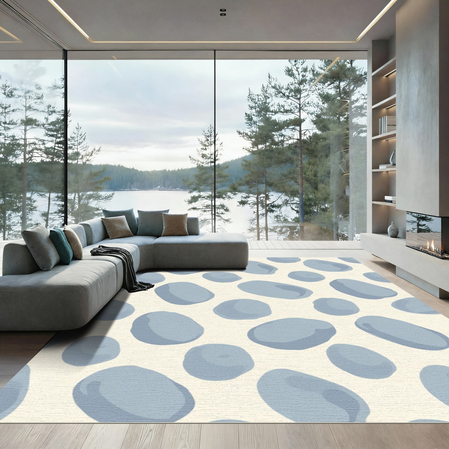 Pale Blue Pebble Organic Dot Rug