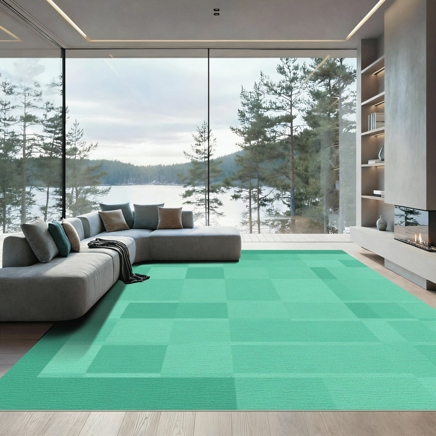 Mint Green Geometric Layered Blocks Rug