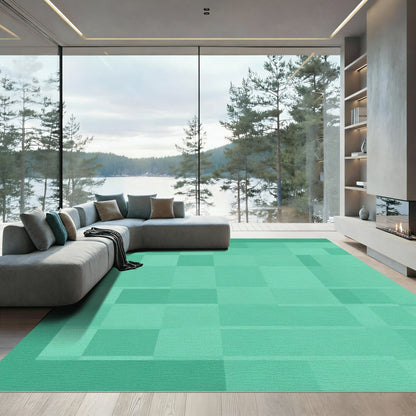 Mint Green Geometric Layered Blocks Rug