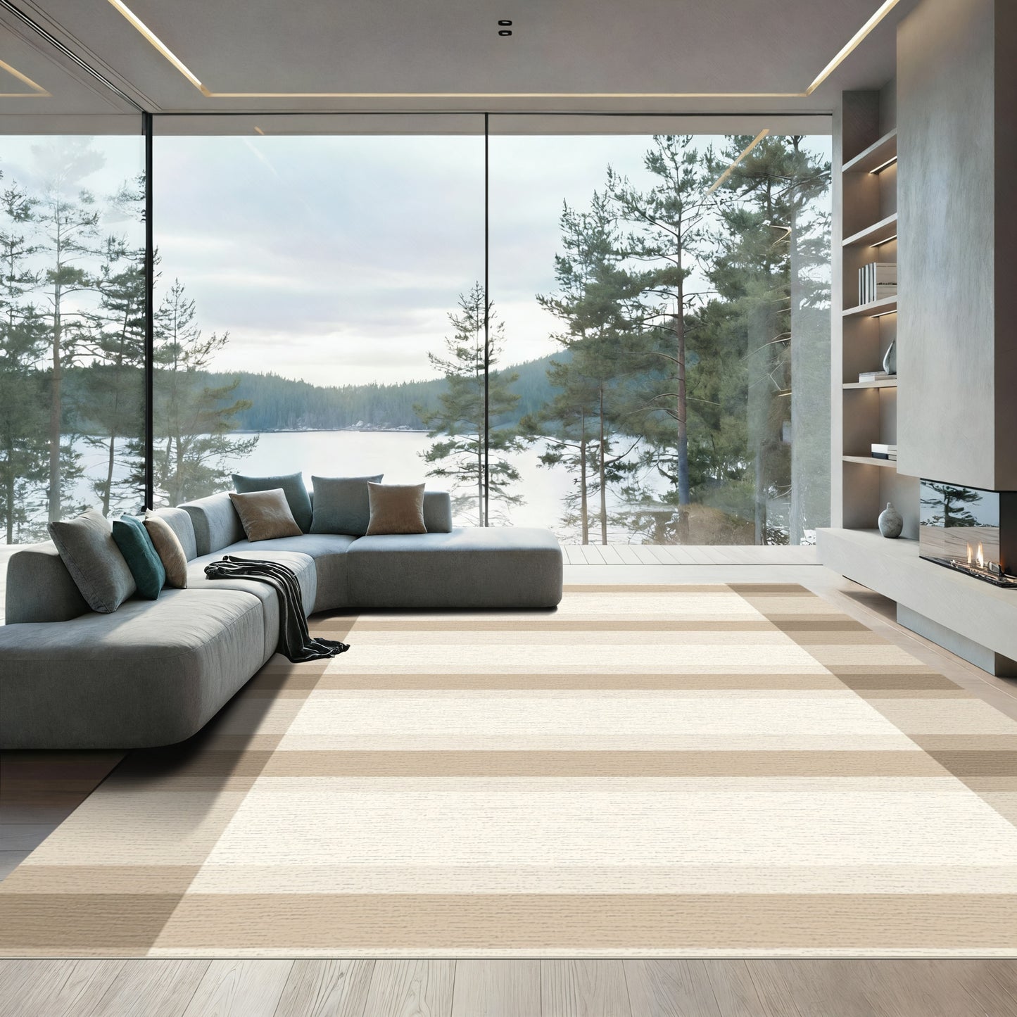 Sandy Beige Horizontal Stripe Rug