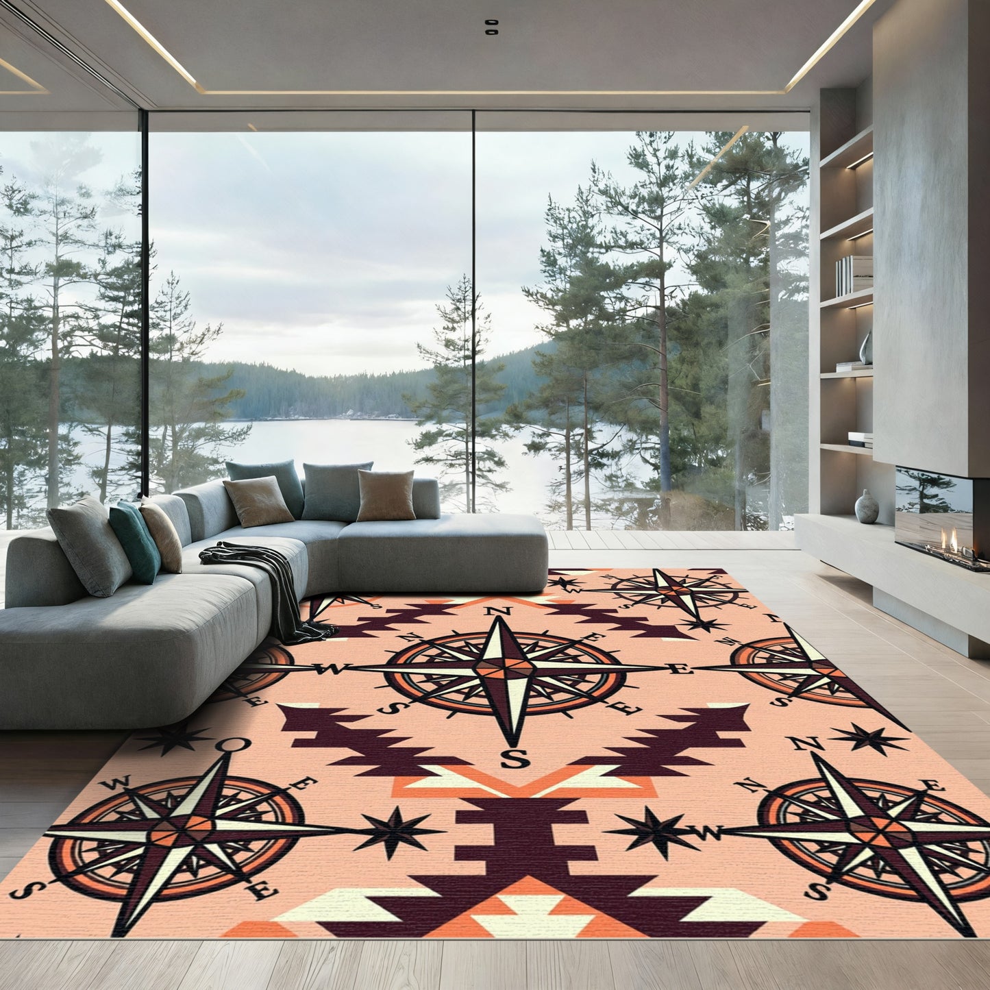 Navigational Compass Tribal Geometric Rug