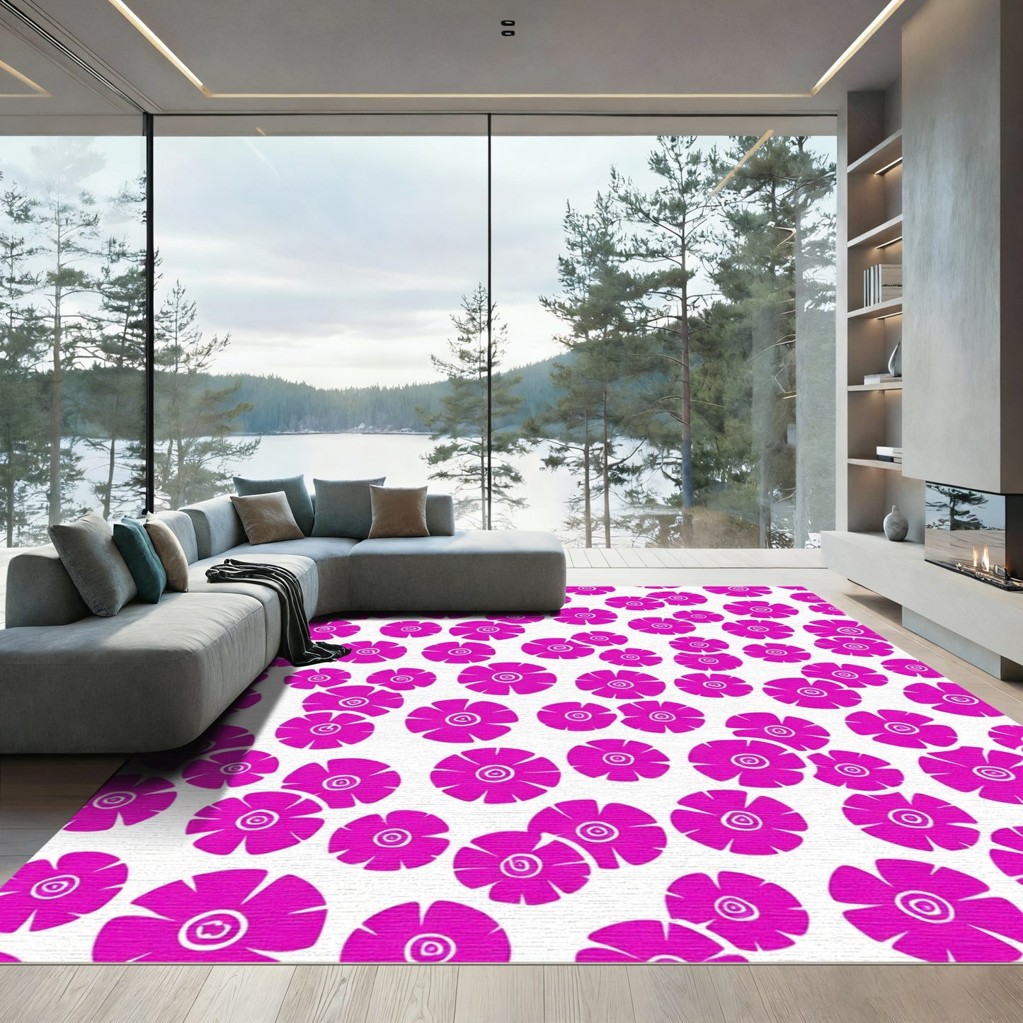 Vibrant Pink Floral Explosion Rug