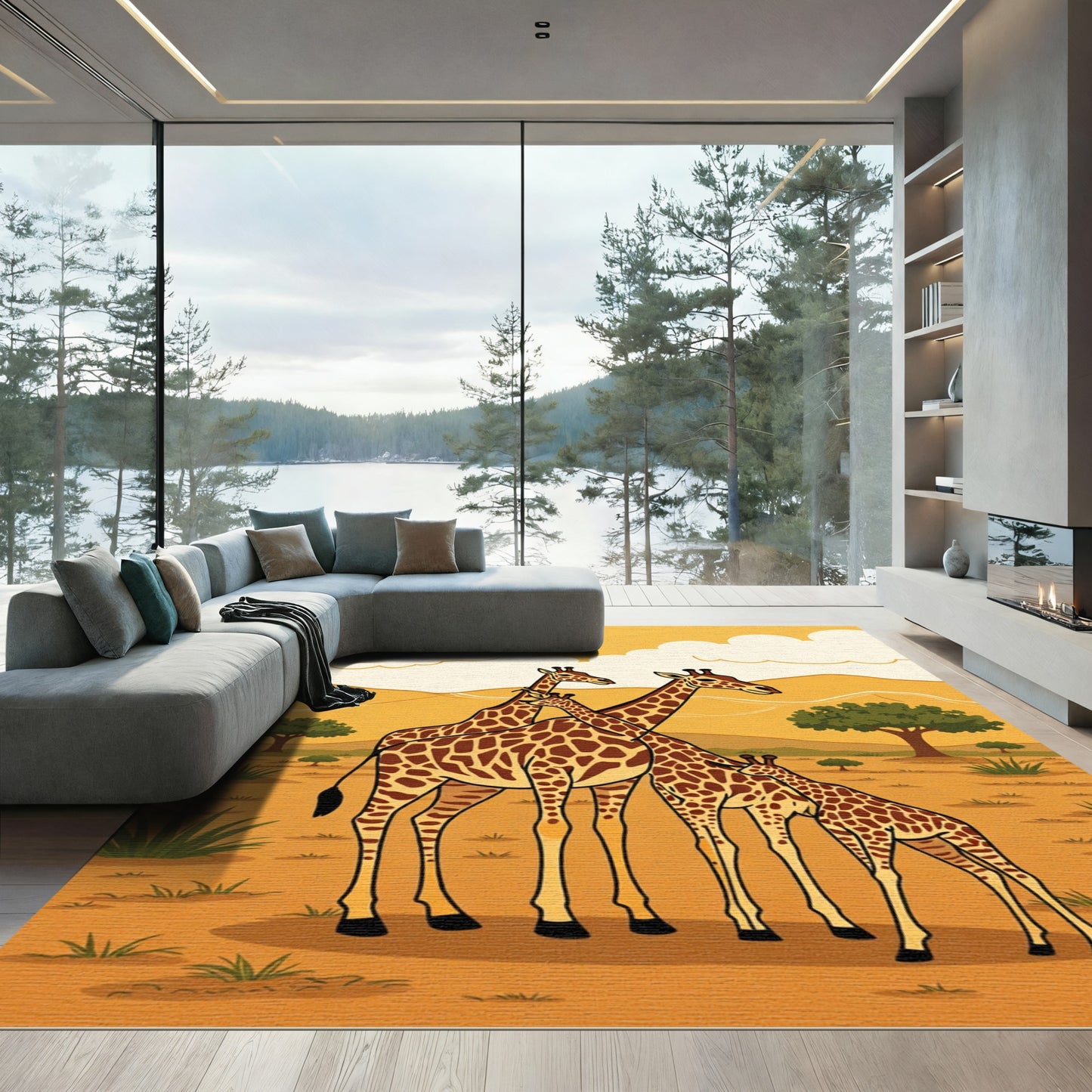 Savanna Family Giraffe Herd Rug