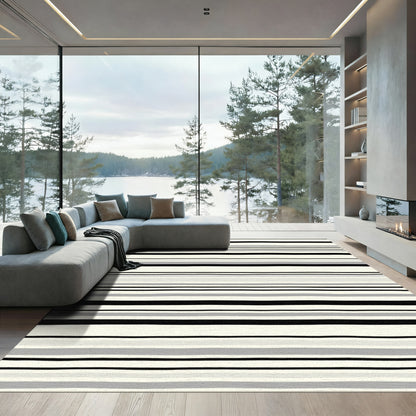 Modern Cream Black Gray Striped Rug