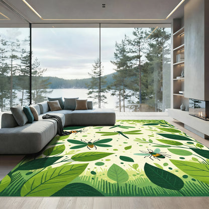 Green Dragonfly and Bee Meadow Rug