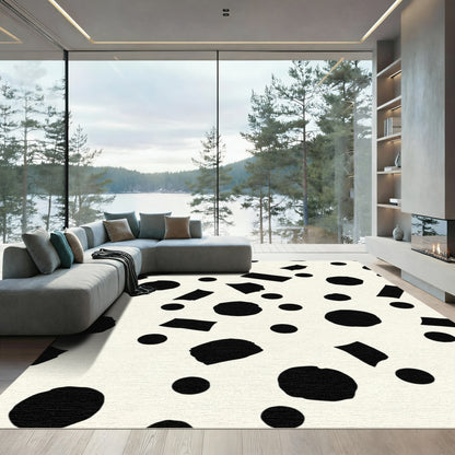 Abstract Black Circles Rectangles Cream Rug