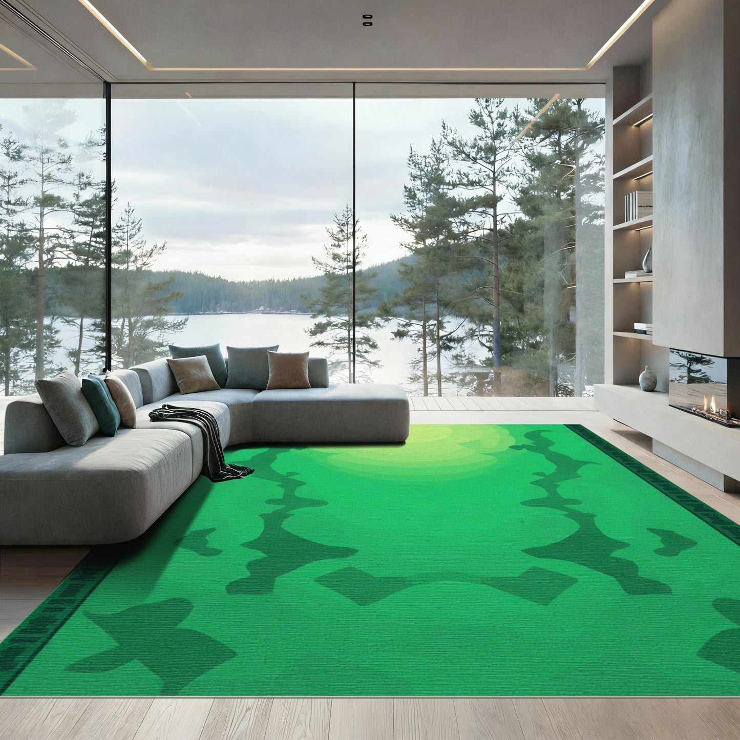 Ethereal Green Abstract Organic Shapes Rug