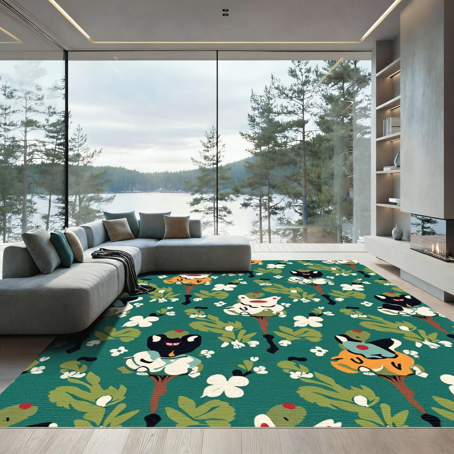 Whimsical Folk Art Tree Creatures Rug