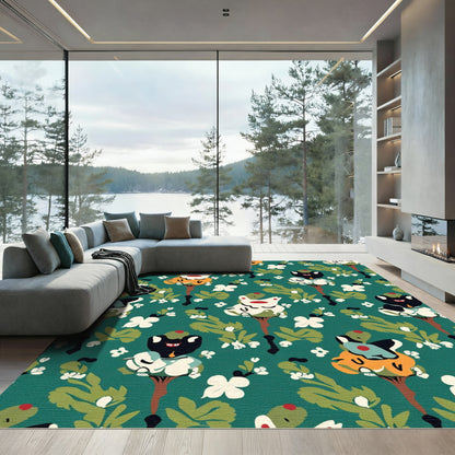 Whimsical Folk Art Tree Creatures Rug