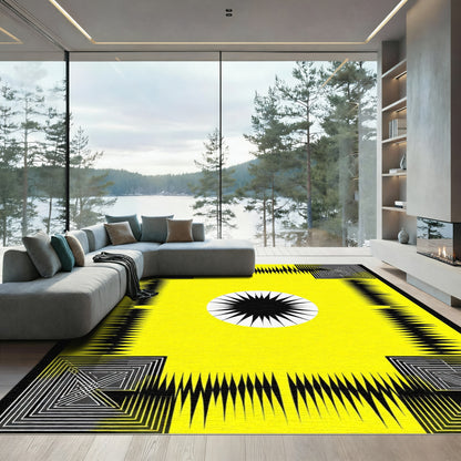 Bold Yellow Sunburst Geometric Frame Rug