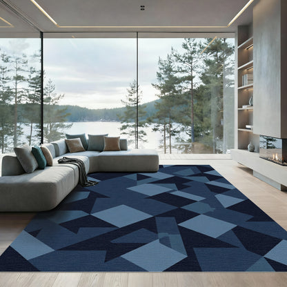 Modern Navy Geometric Interlocking Shapes Rug