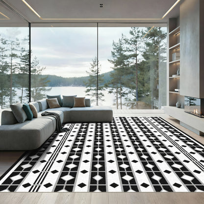Black White Diamond Vertical Stripe Rug