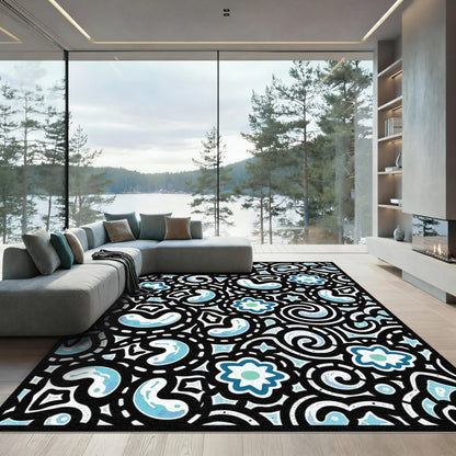 Blue Celestial Swirls Cloud Shapes Rug
