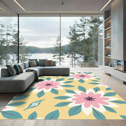 Pink White Teal Floral Medallion Rug