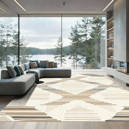Neutral Geometric Diamond Stripe Rug