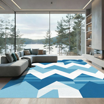 Deep Blue Geometric Mountain Peaks Rug
