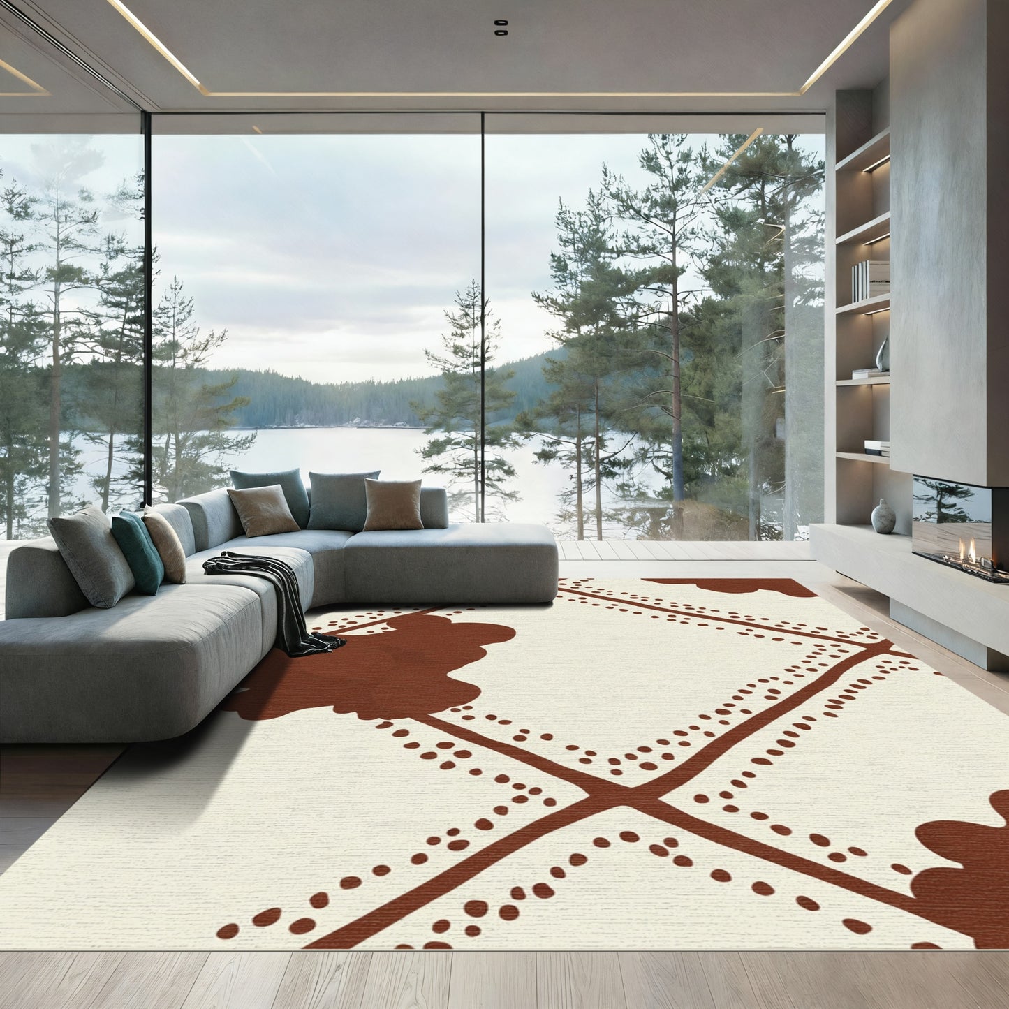 Brown Cream Diamond Dot Stitch Rug