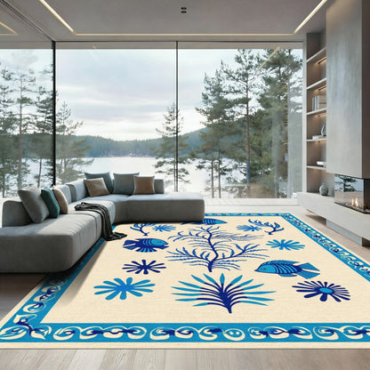 Blue Fish Coral Border Rug