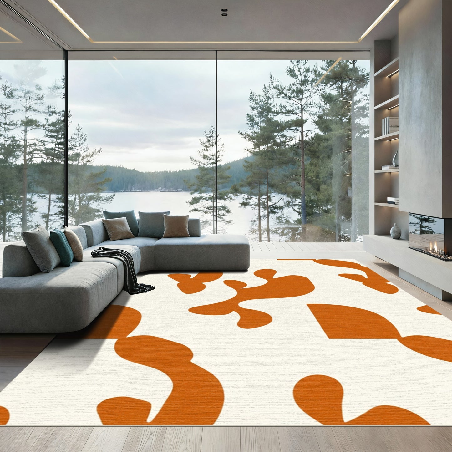 Orange Abstract Organic Shape Harmony Rug