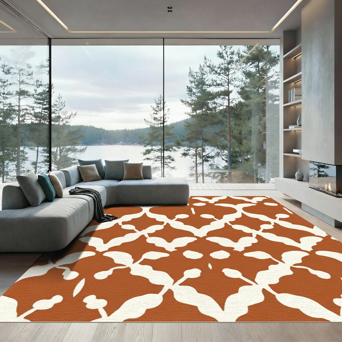 Terracotta White Organic Trellis Rug