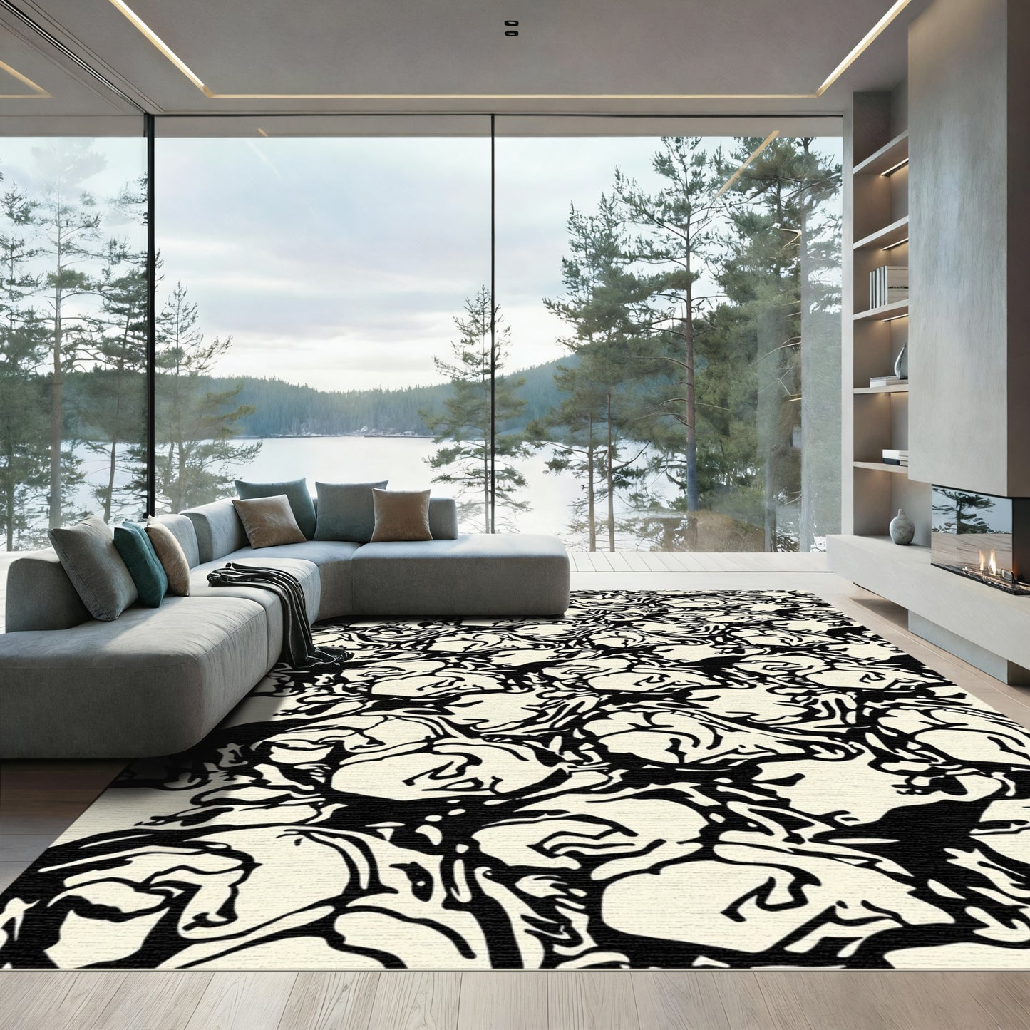 Monochromatic Organic Swirl Abstract Rug
