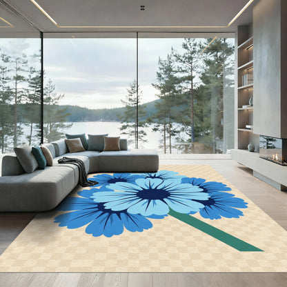 Vibrant Blue Daisy Cluster Garden Rug