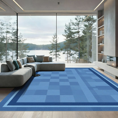 Blue Checkered Block Framed Rug