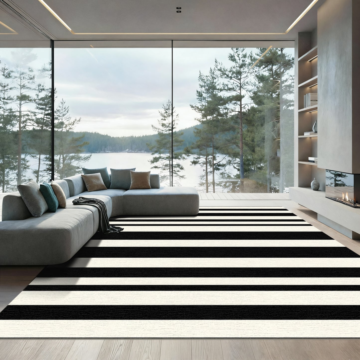 Bold Black and White Striped Rug