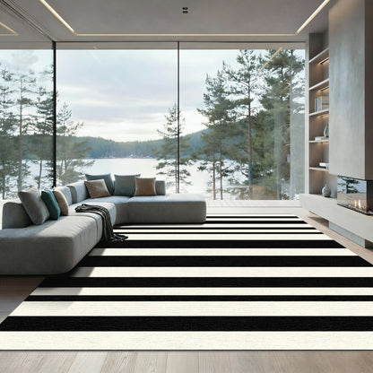 Bold Black and White Striped Rug