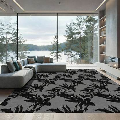 Bold Black Abstract Flame Rug