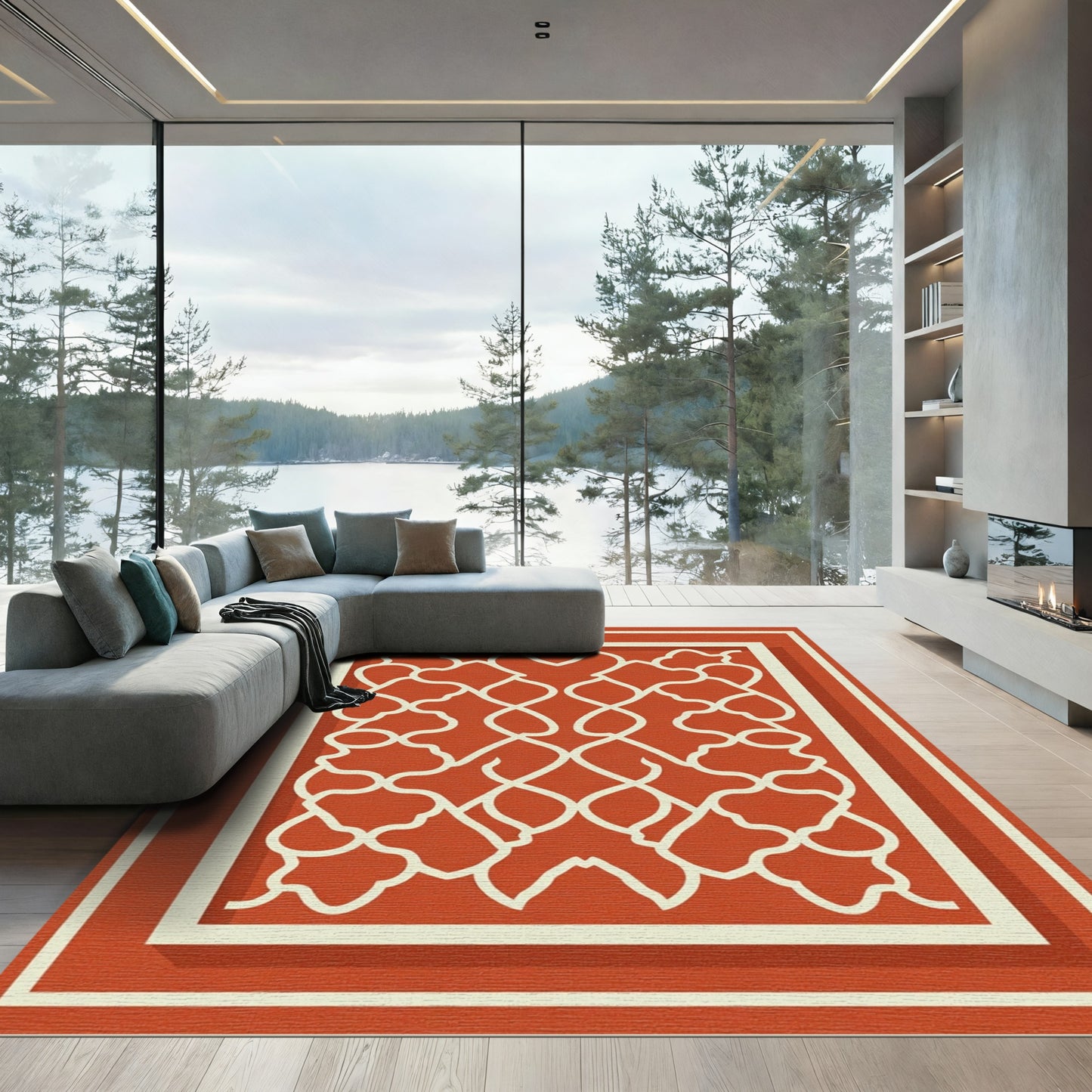 Terracotta Lattice Arabesque Trellis Rug