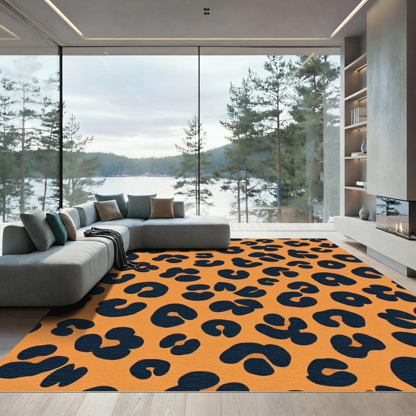 Orange Navy Cheetah Spots Rug