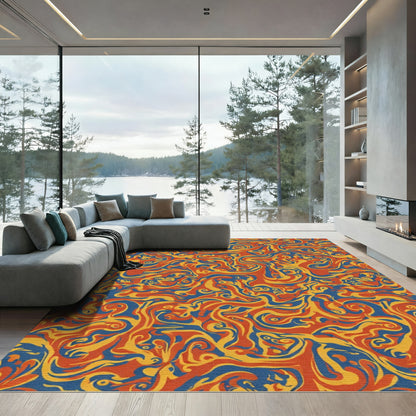 Terracotta Blue Gold Swirling Marmor Rug