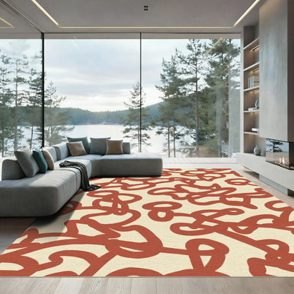 Terracotta Abstract Scribble Swirl Rug