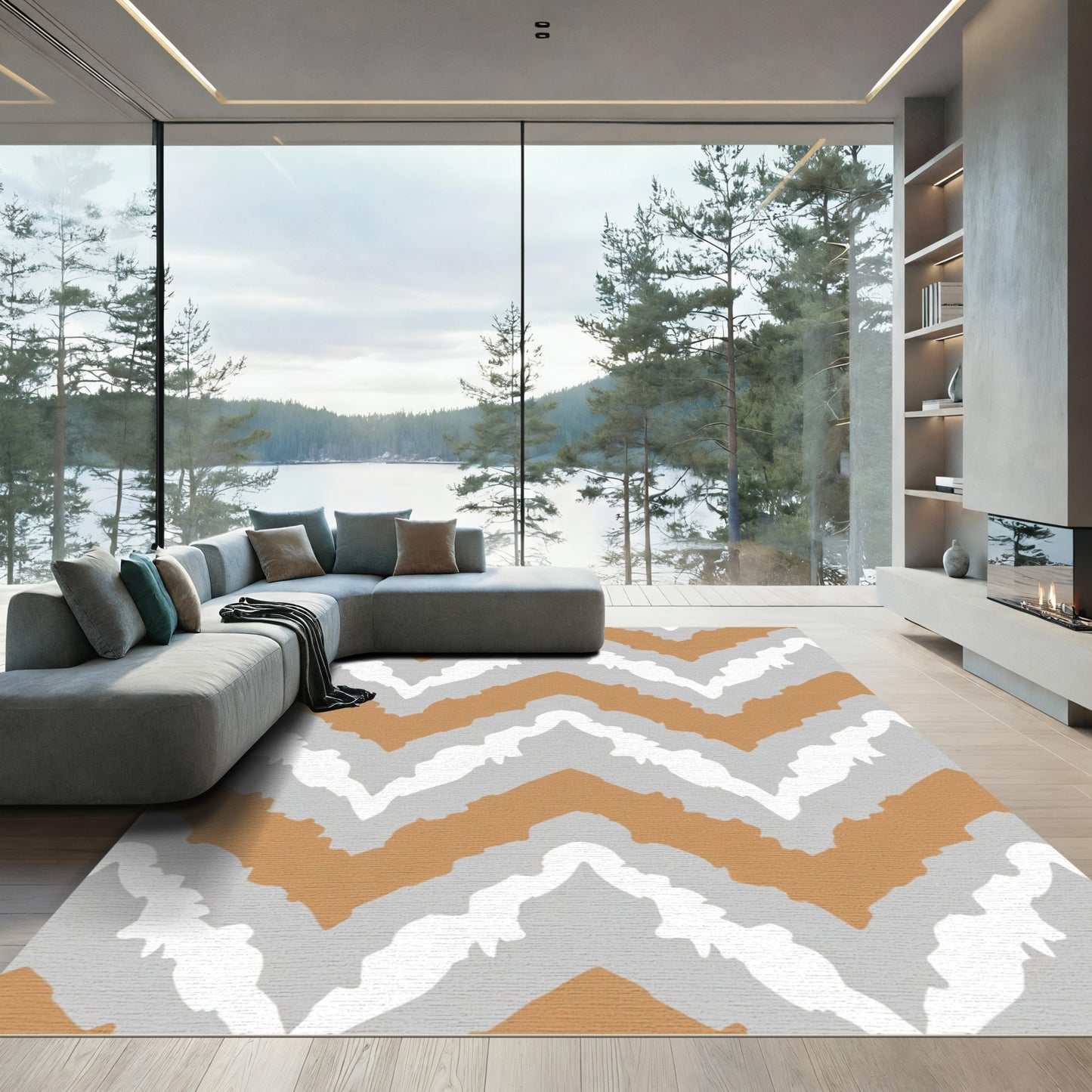 Sienna Gray White Jagged Chevron Rug
