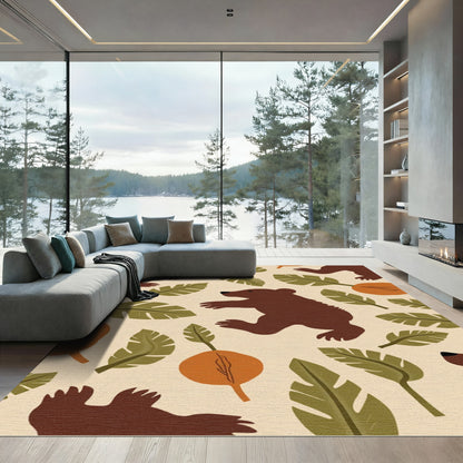 Brown Bears With Tropical Leaves Rug