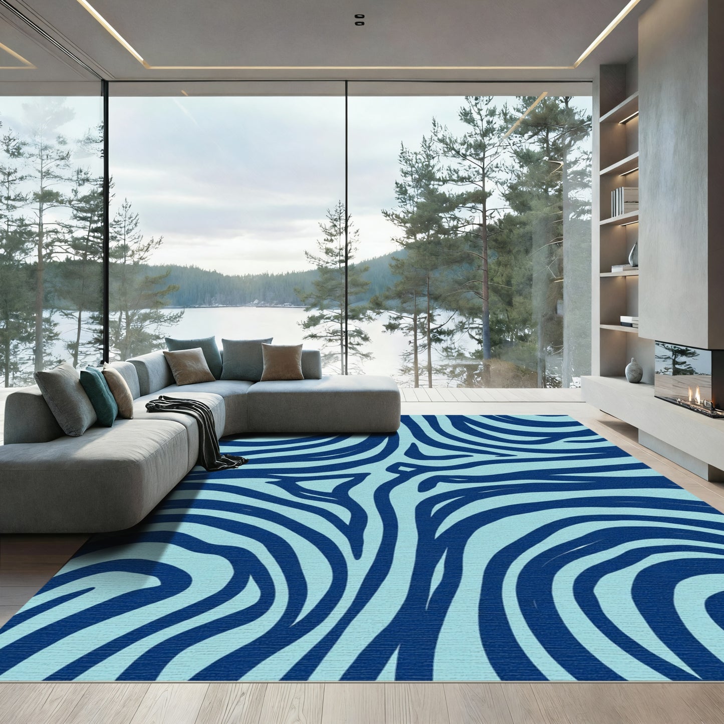 Navy Blue Abstract Swirls Rug