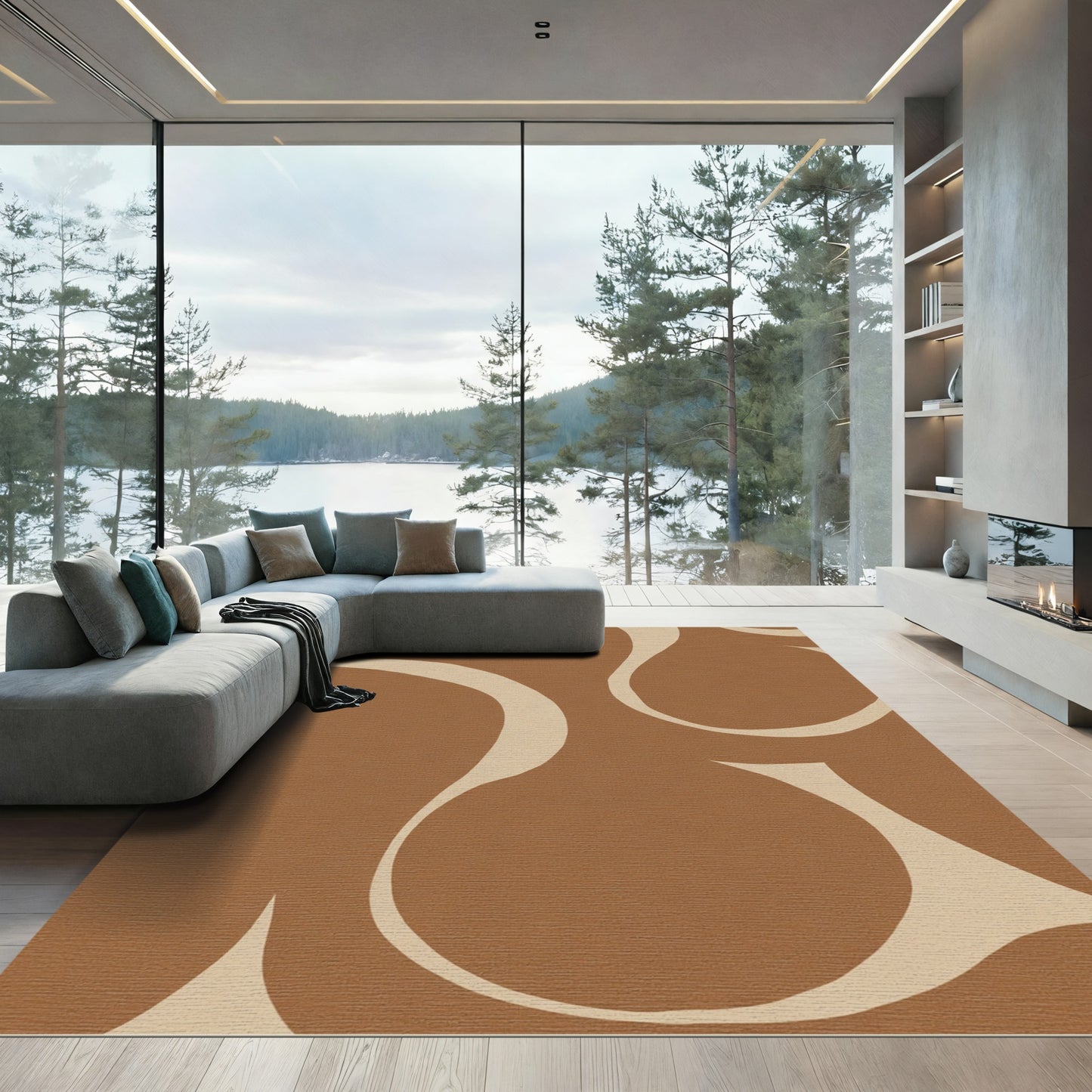 Earthy Abstract Organic Swirl Rug