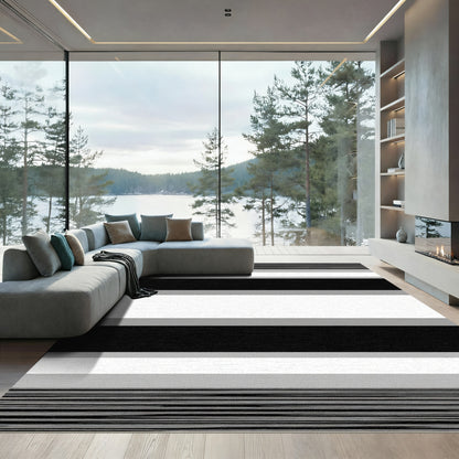 Bold Black White Gray Horizontal Stripe Rug