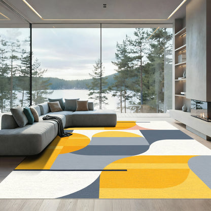 Modern Abstract Yellow Gray Forms Rug