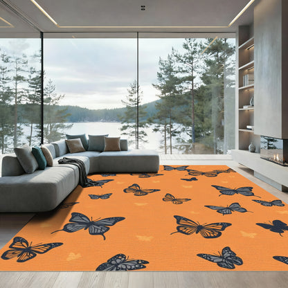 Orange Background Butterflies Rug