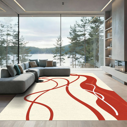 Crimson Abstract Ribbon Swirl Rug