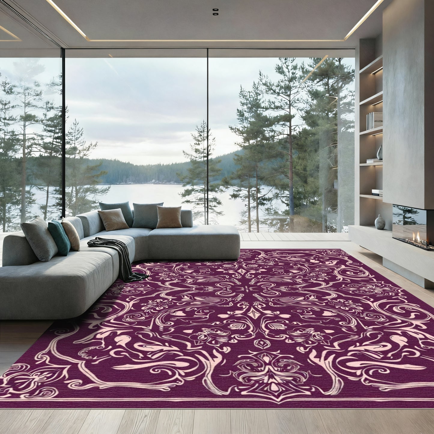 Ornate Plum Floral Mandala Rug