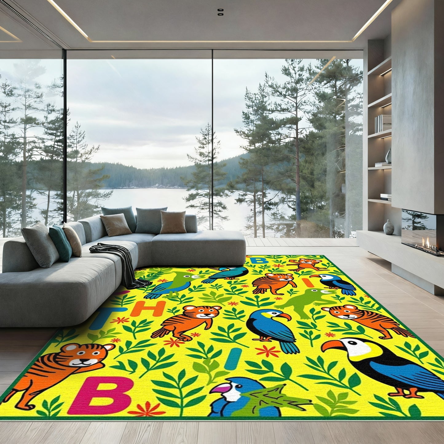 Jungle ABC Tigers Toucans Parrots Rug