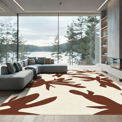 Brown Abstract Botanical Silhouette Rug