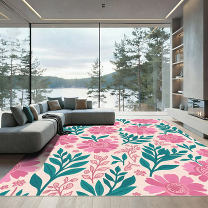 Charming Pink Floral Garland Swirl Rug