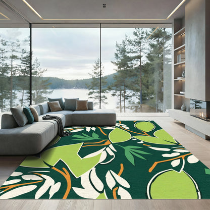 Bold Green Leafy Branch Foliage Rug